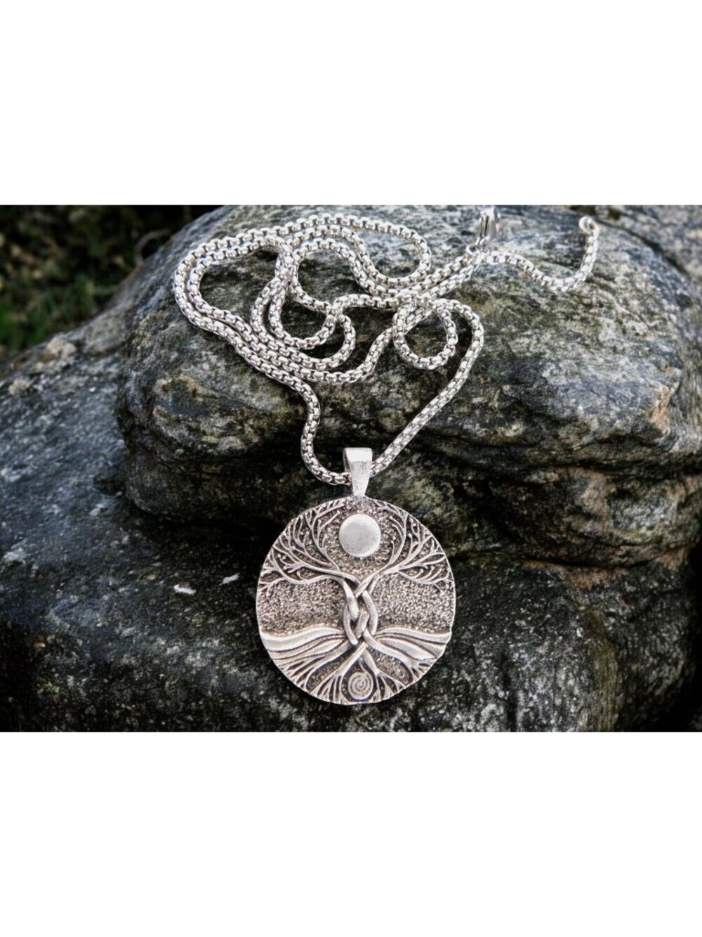Tree Of Life Pendant Necklace 1.4" Diameter Silver-Tone Finish 23.5" Chain
